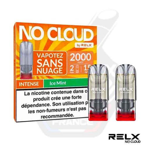 Boîte orange et 2 pods RELX No Cloud Intense Ice Mint