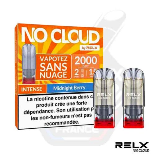 Boîte orange et 2 pods RELX No Cloud Intense Midnight Berry
