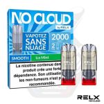 Boîte bleue à bandeau vert et 2 pods RELX No Cloud Smooth Ice Mint
