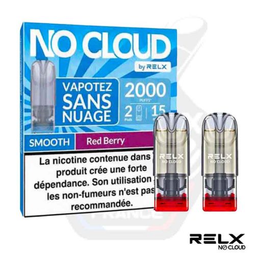 Boîte bleue et 2 pods RELX No Cloud Smooth Red Berry